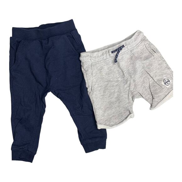 Set of 2 H&M 9-12 month elastic pull on cotton pant & shorts gray blue - Picture 1 of 11